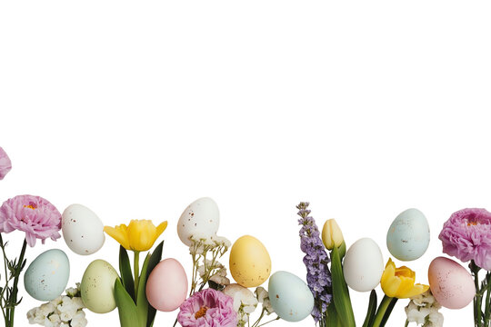 Minimal Easter pastel eggs in the corner, transparent background