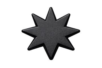 Obraz premium Black eight pointed star octagram symbol showing an abstract geometric shape with a metallic texture, isolated on transparent background