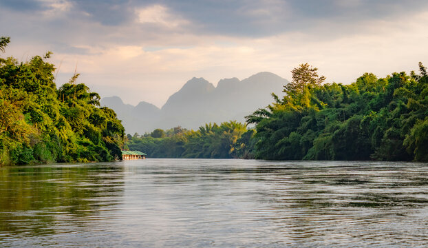 Nature and architecture along the famous River Kwai in Thailand
