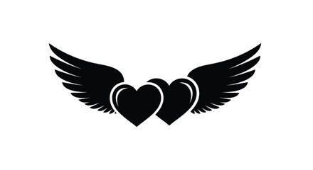 Fototapeta premium a black and white graphic design featuring two hearts with wings