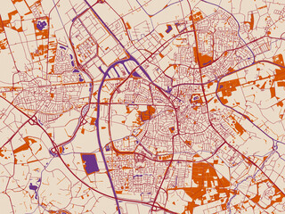 Naklejka premium City map of Almelo, Netherlands – warm boho color palette