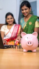 Financial Planning with Piggy Bank - Two Women Managing Finances.