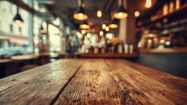Vintage-toned coffee shop ambience with empty table and soft bokeh