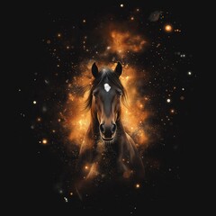 A gallop horse with explosive splashes in the background, showing brute strength and dramatic energy.