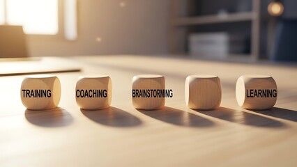 Wooden blocks with business development concepts on light surface