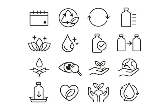 Calm icons arrow dot control freshness responsible date bathroom sustainable vector minimalist