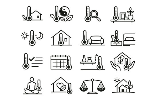 Vector comfort quiet calm healthy balance thermometer icons minimalist icon control future