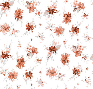 Seamless Floral Pattern with Soft Peach Flowers on Light Background