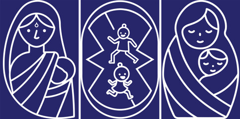 Motherhood Stages Icon Set, Family Growth Illustration, Infant Care Vector Graphic Depicting Parental Love And Child Development