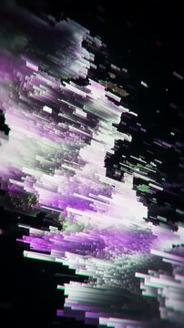 Abstract digital background featuring purple and white pixel sorting data creating a unique glitch effect, perfect for technology and futuristic concepts, flowing smoothly against a dark backdrop