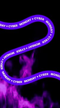 Cyber Monday Sale Ribbon with Purple Fire Background Vertical Loop