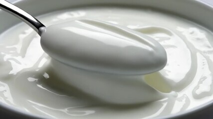 Delicate spoons glide through a bowl of velvety yogurt, revealing its creamy texture and inviting shine, creating an artful display of culinary delight and indulgence.