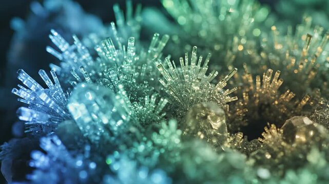 Crystal Formation: Capturing the intricate beauty of crystalline structures, with a stunning display of textures and captivating colors, evoking a sense of wonder and fascination.