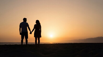 Couple Holding Hands at Sunset on Beach