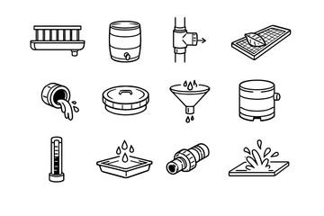 Overflow barrel vector lid gauge water balcony leaf icon rainwater collection