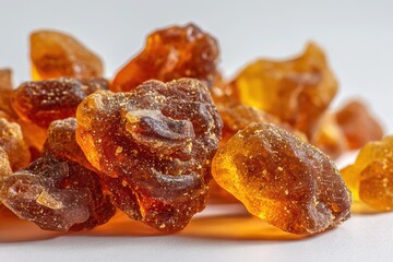 Minimal studio image of amber frankincense resin pieces on a white surface