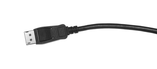 Connecting black HDMI cable isolated on white background, clipping path