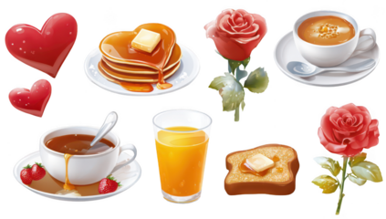 collage of valentine's day breakfast items on a white background
