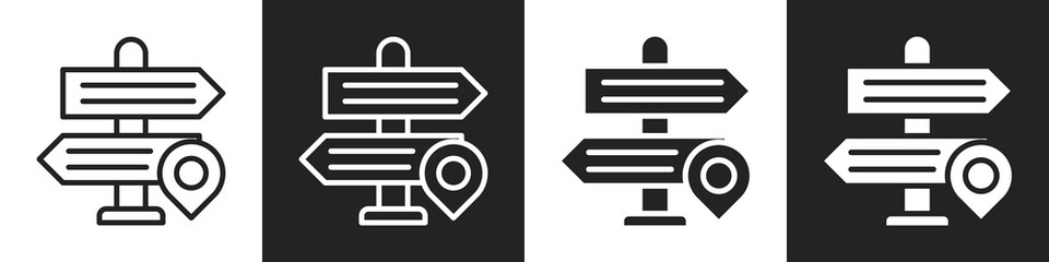 Direction Sign Line And Solid Icon In White And Black Background © Elzicon