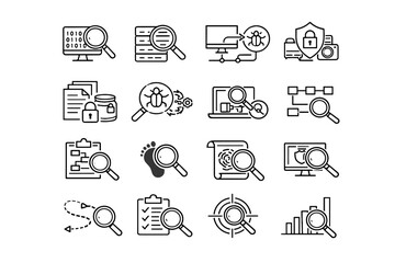 Vector forensics data breach investigation cue digital preservation icon attack step icons