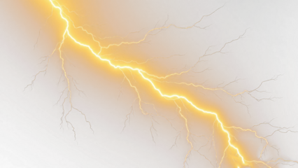 A bright yellow lightning bolt striking diagonally across a light background creating a dramatic visual effect
