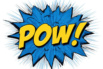 cartoon blue explosion with yellow text "pow!" on a white background