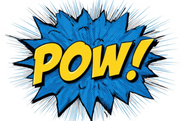 cartoon blue explosion with yellow text "pow!" on a white background