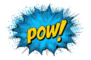 cartoon blue explosion with yellow text "pow!" on a white background