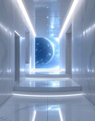 Futuristic Hallway to Space - A Portal to the Cosmos.