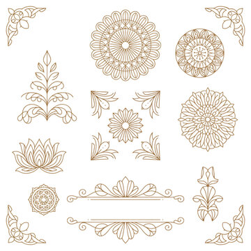 Thai Ethnic Decorative Elements Vector Collection Featuring Traditional Thai Ornaments, Cultural Motifs, and Elegant Ethnic Illustration Details for Heritage and Graphic Design