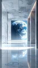 Futuristic Hallway with Earth View - A Vision of Space Exploration.