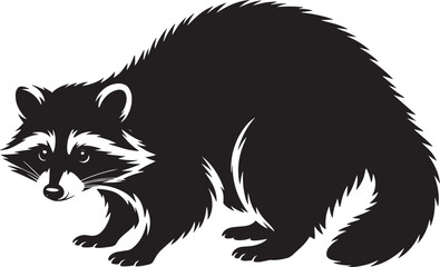 Obraz premium Raccoon Silhouette in Monochrome with High Contrast on White Background for Wildlife Illustration
