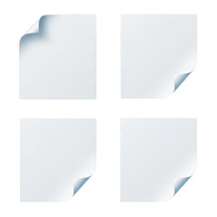 Set of four blank sticky notes isolated on transparent background