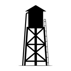 Naklejka premium Water tower icon. Black silhouette. Vertical front and side views. Vector simple flat graphic illustration. Isolated object on a white background.