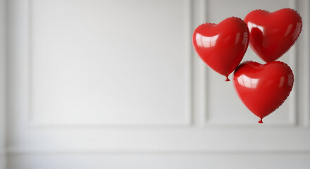Three red heart shaped balloons tied together