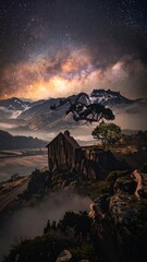 Mystical Landscape - Ancient Ruins Under a Dramatic Sky.