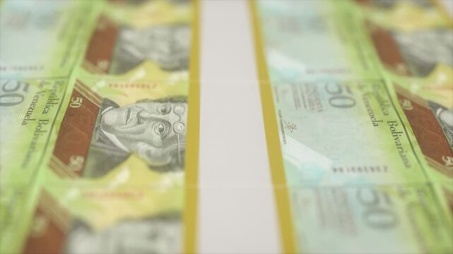Close-Up View of Venezuelan 50 Bolivar Banknotes in Soft Focus