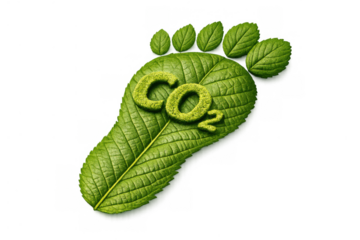 Carbon footprint made of green leaves, co2 gas equation, ecological impact, climate change awareness, transparent background