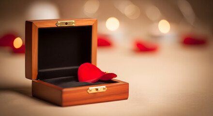 Romantic setting with red heart shaped box