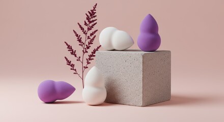 Minimal beauty tools featuring white and purple makeup sponges for flawless application