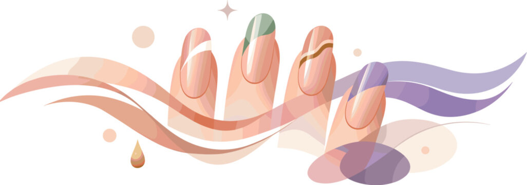 Elegant Nail Art Illustration. Abstract beauty composition expressing nail art through flowing lines, curves, and decorative color