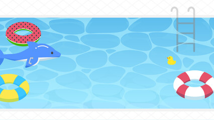 プール 浮き輪 夏 ナイトプール プールサイド VTuber 配信 サムネイル バナー デザイン 背景 イラスト © ramune
