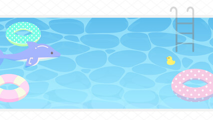 プール 浮き輪 夏 ナイトプール プールサイド VTuber 配信 サムネイル バナー デザイン 背景 イラスト © ramune