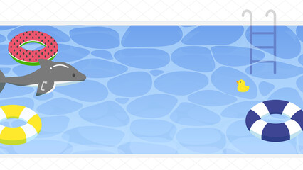 プール 浮き輪 夏 ナイトプール プールサイド VTuber 配信 サムネイル バナー デザイン 背景 イラスト © ramune