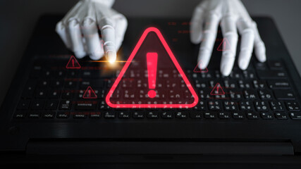 AI monitors network to issue real-time alerts for cybersecurity incidents. Alert warning showing red cyber for data breach, network threat, emphasis on security risk, caution, digital protection Latch