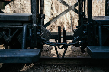 a coupling of two old train cars