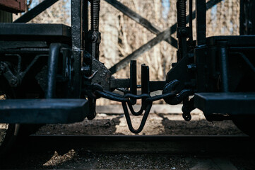a coupling of two old train cars