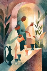 A traditional Maghrebi street caf&eacute; appears at sunset with gleaming copper teapots. Cultural heritage and warm hospitality.