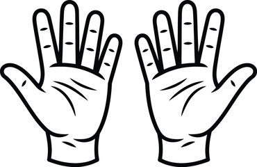 Obraz premium Simple line art drawing depicting a pair of open human hands with fingers splayed, isolated on white background