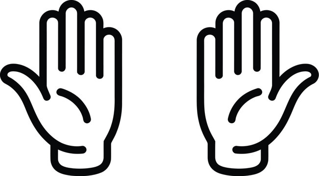 Simple vector line art of two human hands with open palms, signaling a stop or welcome gesture